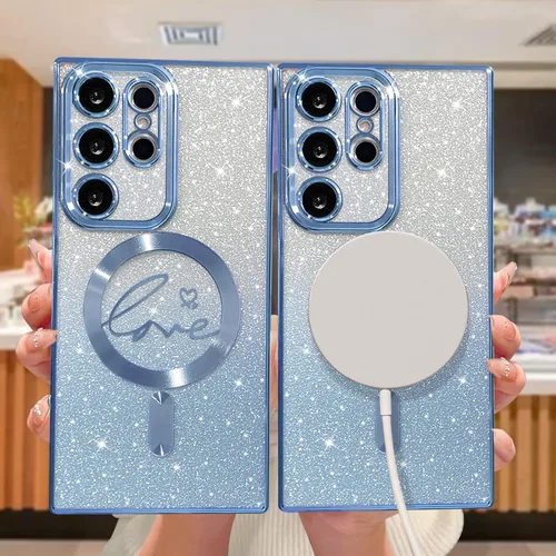 Miniatura 328 de ZONRW - Funda para Samsung Galaxy S22 Ultra magnética, para mujeres y niñas, cubierta trasera suave, lujosa, con corazón de amor, bling, degradado