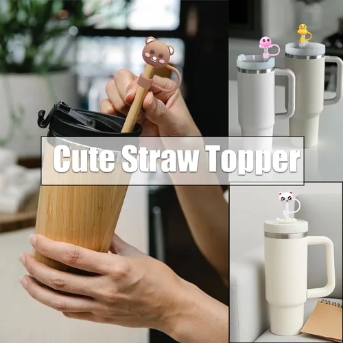 Miniatura 5 de 8Pcs Cute 10mm Animal Straw Covers Cap for Stanley Cup,Silicone Straw Toppers Compatible with Stanley 30&40 Oz Tumblers with Handle, Dust-Proof