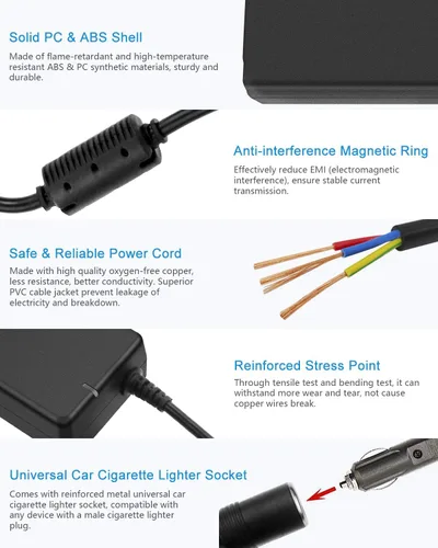 Miniatura 5 de ALITOVE Convertidor de CA a CC de 12 V, 8 A, 96 W, 100 V-240 V a 12 V, adaptador de fuente de alimentación, enchufe para encendedor de cigarrillos