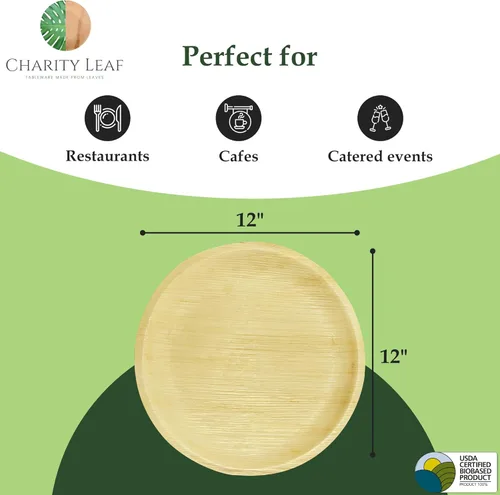 Miniatura 4 de Charity Leaf Platos redondos desechables de hoja de palma de 12 pulgadas (25 piezas) platos para servir como bambú, tablas desechables, vajilla