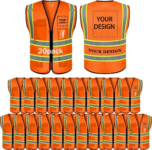 Miniatura 33 de Chaleco de seguridad con logotipo personalizado de alta visibilidad, chaleco reflectante clase 2, ropa de trabajo de construcción con 5 bolsillos