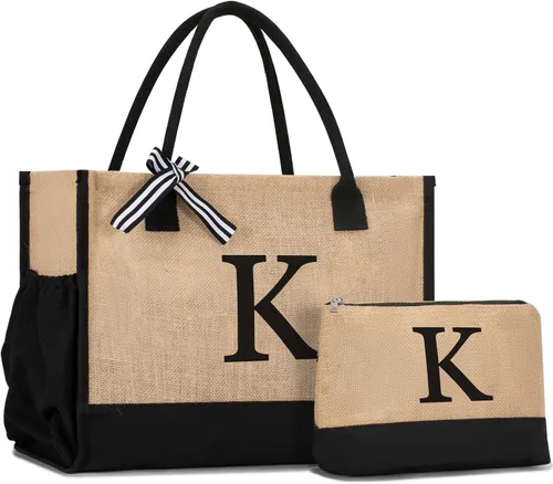 Miniatura 95 de Initial Canvas Tote Bag Birthdays Gift for Women Mom Teacher Friend Bridesmaid,Custom for Wedding Beach Holidays
