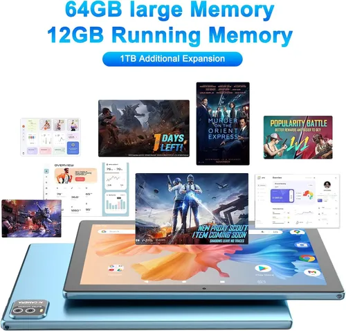 Miniatura 2 de ATOZEE Tablet de 10 pulgadas Android 15 Tablets 2 en 1 Tablet con teclado 12 GB RAM+64 GB ROM (soporta expansión de 1 TB) Tableta 2MP+8MP Cámara Azul