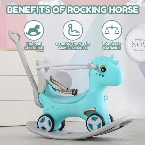 Miniatura 2 de Caballo mecedor para niños pequeños de 1 a 3 años, diseño 4 en 1, bicicleta de equilibrio para niños, carrito de empuje con tabla de equilibrio Azul