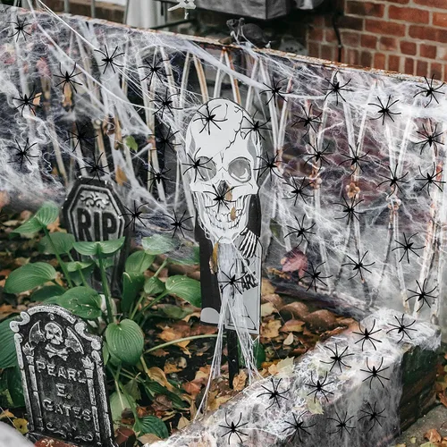 Miniatura 8 de Telarañas de 900 pies cuadrados para decoración de Halloween con 100 arañas falsas, telarañas súper elásticas para decoraciones de Halloween