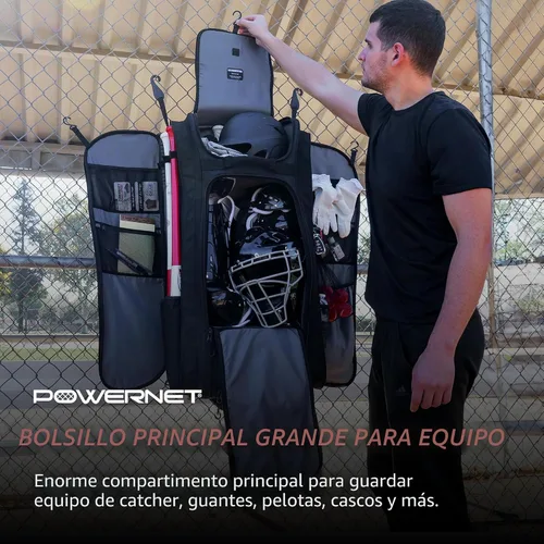 Miniatura 4 de PowerNet Optimus - Bolsa de receptor, bolsa de equipo rodante para todos los equipos de béisbol y sóftbol, 7 fundas internas para bate