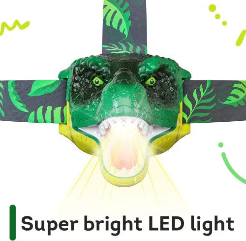 Miniatura 6 de Skywin Faros delanteros de dinosaurio para niños con sonido rugiente, linterna LED para niños, artículos de camping, linternas para niños y niñas