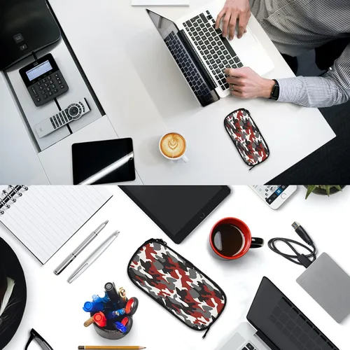 Miniatura 5 de Estuche para lápices de camuflaje, organizador de gran capacidad con 2 compartimentos y cremallera duradera