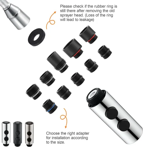Miniatura 5 de TIORIY Reemplazo de cabezal de grifo de fregadero de cocina de metal, cabezal rociador de grifo de cocina cromado con 10 adaptadores, boquilla Cromo