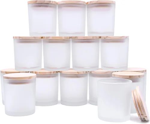 Miniatura 28 de SHOWIN Frascos de vela gruesos de 10 onzas para hacer velas 15 piezas, frascos vacíos con tapas de madera para hacer velas, contenedor de muestra