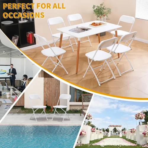 Miniatura 6 de BOOSDEN Paquete de 6 sillas plegables de plástico blanco, sillas de fiesta portátiles, sillas comerciales apilables con marco de acero, silla