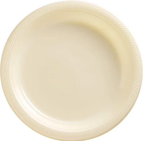 Miniatura 14 de Amscan Platos de plástico desechables redondos dorados – 7 pulgadas (paquete de 50) – Vajilla resistente para fiestas, eventos y uso diario Oro