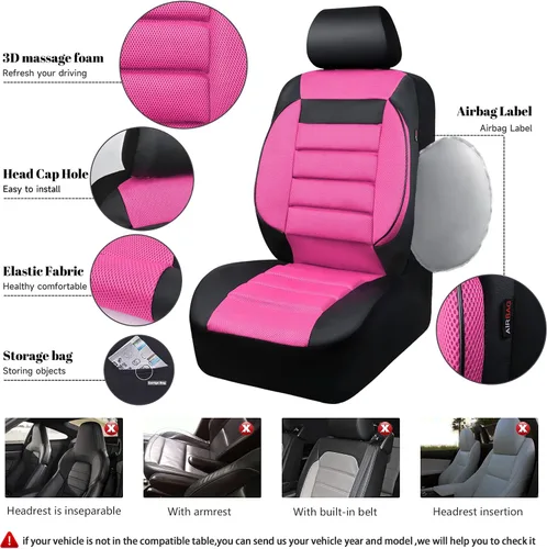 Miniatura 4 de CAR Pass Juego de fundas de asiento de automóvil de cuero con soporte de espalda de espuma 3D, fundas de asiento de automóvil de malla de aire Negro