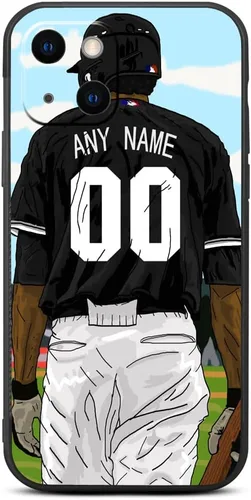 Miniatura 14 de Funda negra con nombre y número personalizable de camiseta de béisbol para iPhone 14 13 12 11 Xs Max XR 8 7 6 Plus 11 Pro mini, silicona