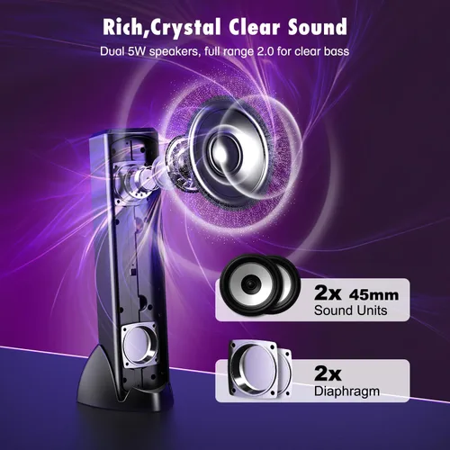 Miniatura 3 de OFFSIR Altavoces de computadora, altavoces RGB para PC, altavoces para juegos con luz de respiración LED de pantalla completa, altavoces