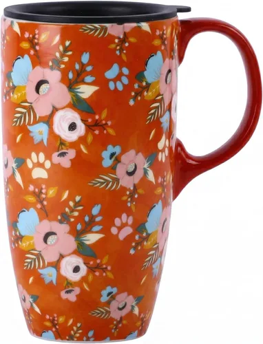 Topadorn Taza de café de viaje de 17oz de cerámica con tapa sellada, taza de té con caja de color, apta para microondas y lavavajillas, taza de café