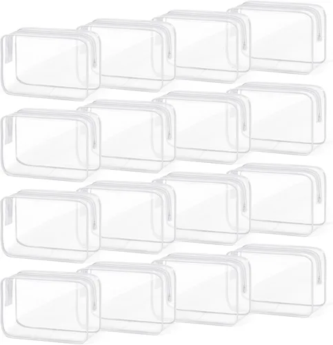 Miniatura 7 de TISRATOK 16 bolsas de maquillaje transparentes, bolsa de aseo de artículos esenciales de viaje, organizador de cosméticos de PVC transparente, bolsa