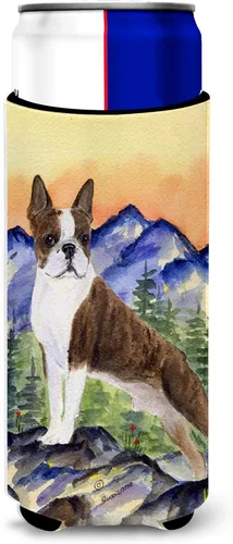 Caroline's Treasures SS8162MUK Boston Terrier Ultra Hugger para latas delgadas para latas delgadas, funda para enfriar, lavable a máquina, funda