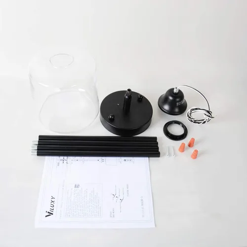 Miniatura 7 de VILUXY Lámpara Colgante de Vidrio Vintage, Iluminación Colgante Individual, Negro con Pantalla de Vidrio Transparente Clásico para Casa de Campo