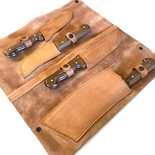 Miniatura 3 de Butcher Series - Juego de cuchillos y cuchillos forjados a mano de 4 piezas con funda de cuero auténtico, cuchillas de acero de alto carbono 5160
