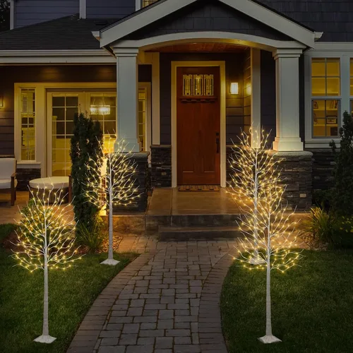 Miniatura 6 de Juego de 2 árboles de abedul iluminados de 6 pies, 160 LED blanco cálido, para el hogar, festival, fiesta y decoración de Navidad, uso en interiores