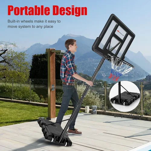 Miniatura 7 de Goplus Aro de baloncesto portátil, portería de baloncesto ajustable de altura de 10 pies con tablero trasero inastillable de 44 pulgadas, soporte