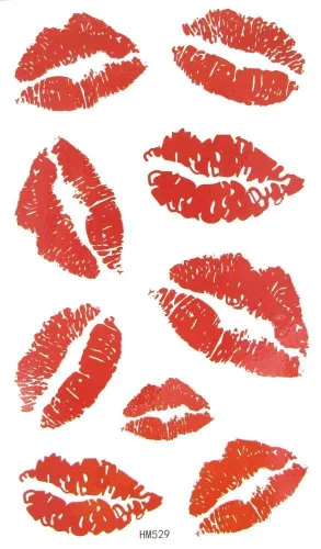 Miniatura 5 de MapofBeauty Pegatina de papel de tatuaje temporal impermeable con estampado de labios negros, 2 hojas por paquete