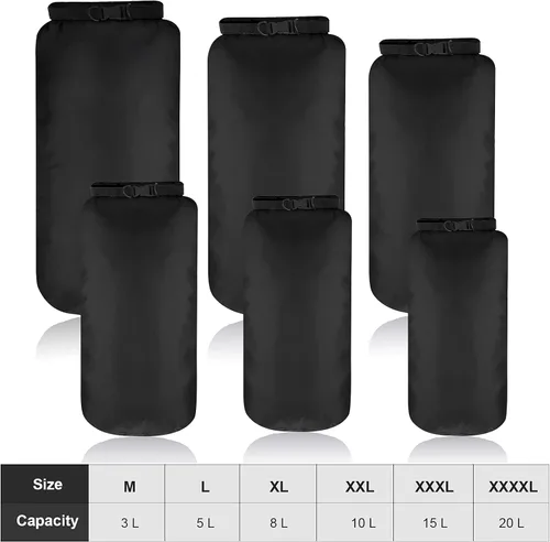 Miniatura 2 de Shappy Juego de 6 bolsas secas impermeables, ligeras, herméticas, con sacos de 20 L, 15 L, 10 L, 8 L, 5 L, 3 L y correa de hombro larga ajustable