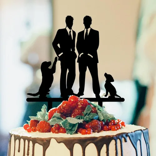 Miniatura 19 de Decoración rústica para tartas de boda del mismo sexo, silueta de novios, decoración para tartas de boda con Rottweiler y Basset Hound Novio y Novio