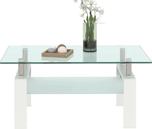 Miniatura 16 de ODUSE-DAILY Morden Design - Mesa auxiliar rectangular de cristal para sala de estar, con patas de metal negro, vidrio templado transparente