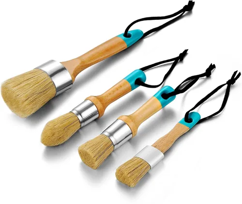 Miniatura 10 de MAXMAN Pinceles de tiza para muebles, paquete de 2 pinceles pequeños para cera, cepillo para plantillas, pinceles profesionales de cerdas naturales