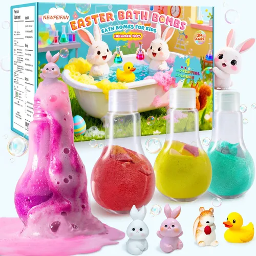 Bombas de baño de pociones de Pascua para niños con juguetes sorpresa en el interior, rellenos de cesta de Pascua para adolescentes, paquete de 4