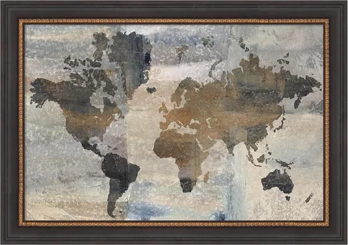 Amanti Art Impresión artística enmarcada para pared, 16 x 23 pulgadas, mundo de piedra (mapa) por Avery Tillmon, arte de pared de mapas, decoración