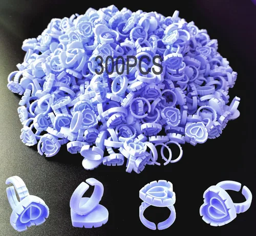Anillos de pegamento para extensión de pestañas, 300 unidades, anillos de pegamento de pestañas, anillo de pegamento de corazón encantador, soporte
