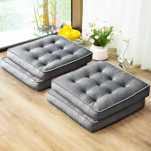 Miniatura 23 de 1 MIDDLE ONE Juego de 2 cojines de piso, cojín de meditación de espuma con memoria, cojines de piso para adultos sentados, cojines de asiento Azul