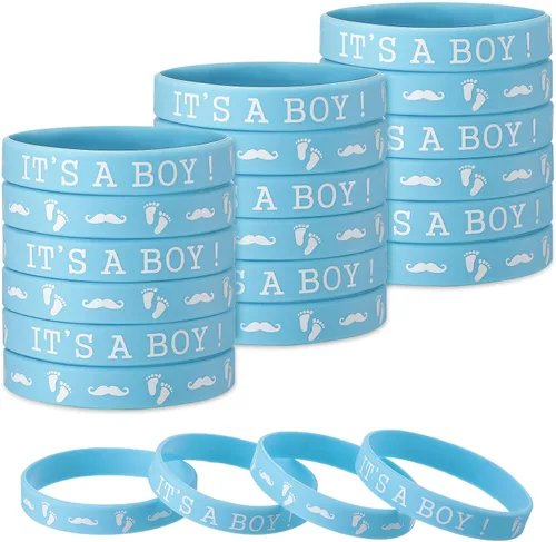 Junkin Pulseras de revelación de género para baby shower, regalo de fiesta de silicona, suministros de decoración de fiesta (paquete de 30, estilo