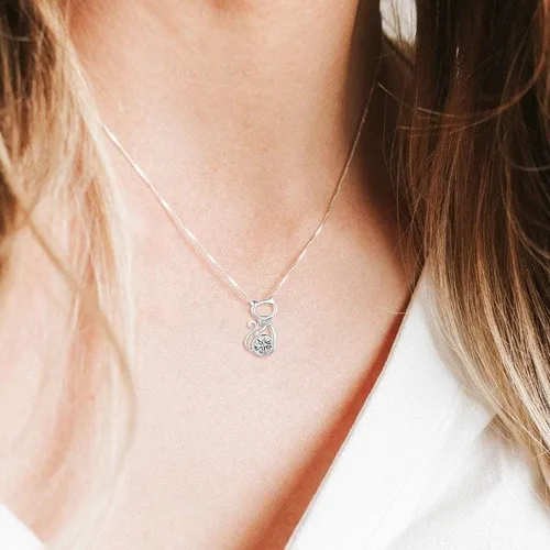 Miniatura 2 de AOBOCO Collar con colgante de gato de plata de ley con cristal de piedra natal, delicados regalos de joyería para los amantes de los gatos