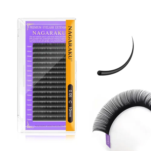 Miniatura 284 de NAGARAKU Extensiones de pestañas, pestañas individuales, 0.05mm, rizo D, 15mm, clásico, negro mate, suave, natural, profesional, 16 filas, 0.05-D