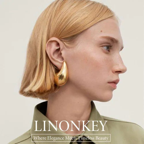 Miniatura 2 de LINONKEY Juego de 3 pares de aretes de oro con forma de lágrima para mujer, grandes, medianos, pequeños, gruesos, hipoalergénicos, chapados en oro