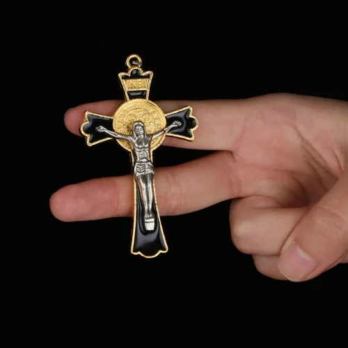 Miniatura 4 de Colgante de cruz de crucifijo de exorcismo de San Benito para bricolaje, rosario, collar, coronilla, pieza de joyería, accesorios para hacer dijes