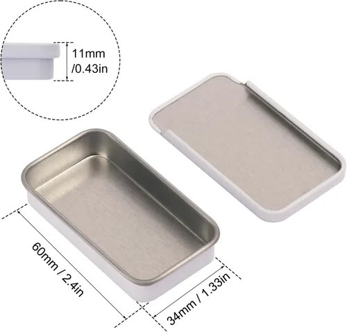 Miniatura 2 de GENHAKON 50 recipientes de lata de 2.36 x 1.3 x 0.43 pulgadas, caja de lata rectangular de metal con tapa deslizante para artículos pequeños, como