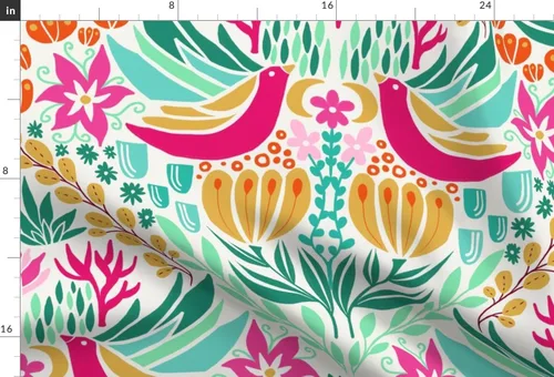 Miniatura 3 de Spoonflower Tela - Pájaros coloridos rosa verde bohemio botánico floral impreso en tela de gasa Fat Quarter - Ropa de moda de costura Vestidos