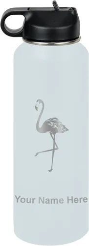Miniatura 16 de LaserGram Botella de agua personalizada, flamenco, acero inoxidable de doble pared aislada al vacío con popote superior, regalo grabado