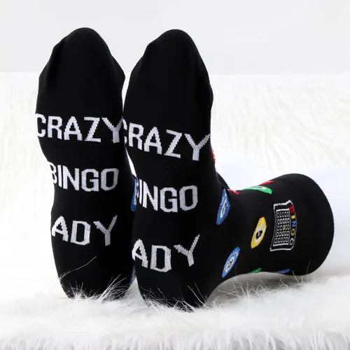 Miniatura 2 de MBMSO Divertidos calcetines de bingo – 2 pares de calcetines de vestir para mujer de bingo loco Crazy Bingo Señora