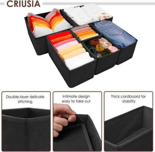 Miniatura 2 de Criusia 6 paquetes de divisores organizadores de cajones de ropa, organizador de cajones de cómoda de tela plegable para guardar ropa, organizador