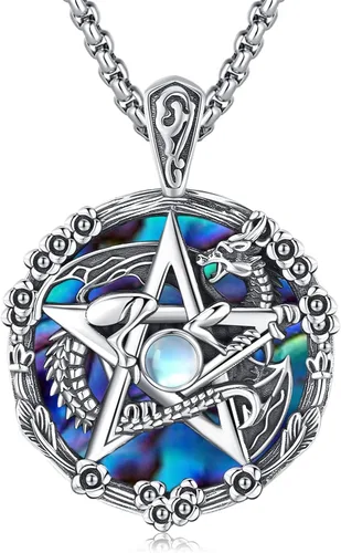 Miniatura 50 de Collar de pentagrama de plata de ley con triple luna, diosa celta, nudo celta, nudo de brujas, Ankh, sol y luna, Hécate, lilith, Santa Muerte