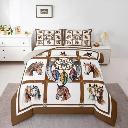 Miniatura 10 de Juego de edredón de oso rústico tamaño individual para mujeres adultas, ropa de cama con estampado de oso salvaje y animales salvajes, relleno