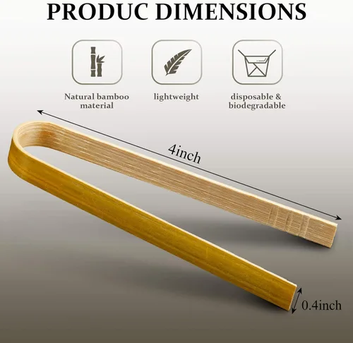 Miniatura 2 de Patelai 90 piezas de mini pinzas de bambú largas para tostadas, utensilios de cocina de bambú desechables de madera para tostadas de pan