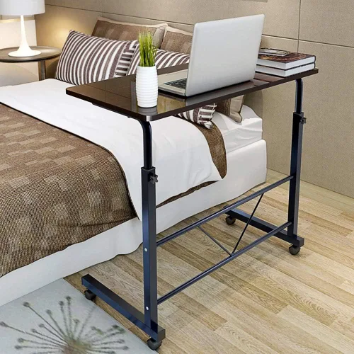 Miniatura 9 de SSLine Mesa de aperitivos con ruedas, escritorio elevable para computadora portátil, bandeja de TV móvil en forma de C, para sofá, silla, mesa