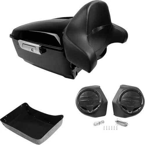 Miniatura 14 de TCMT Caja de maletero para motocicleta King con respaldo envolvente y portaequipajes con altavoces, para 2 personas, compatible con Harley 2014-2025